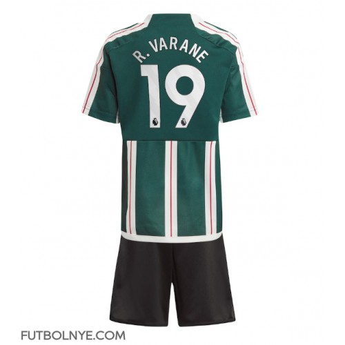 Camiseta Manchester United Raphael Varane #19 Visitante Equipación para niños 2023-24 manga corta (+ pantalones cortos)